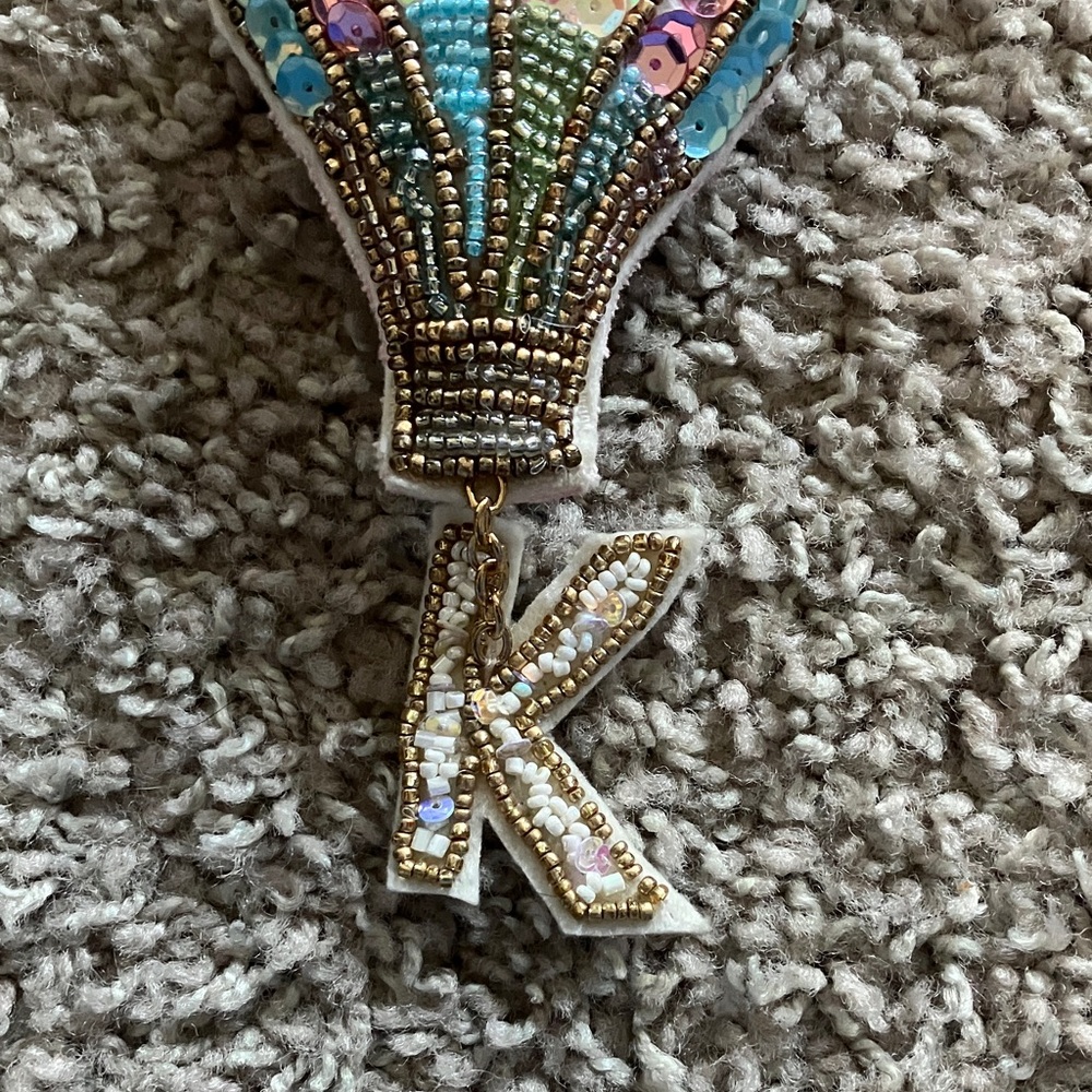 Beaded Hot Air Balloon Ornament with 'K' Charm - Picture 2 of 4